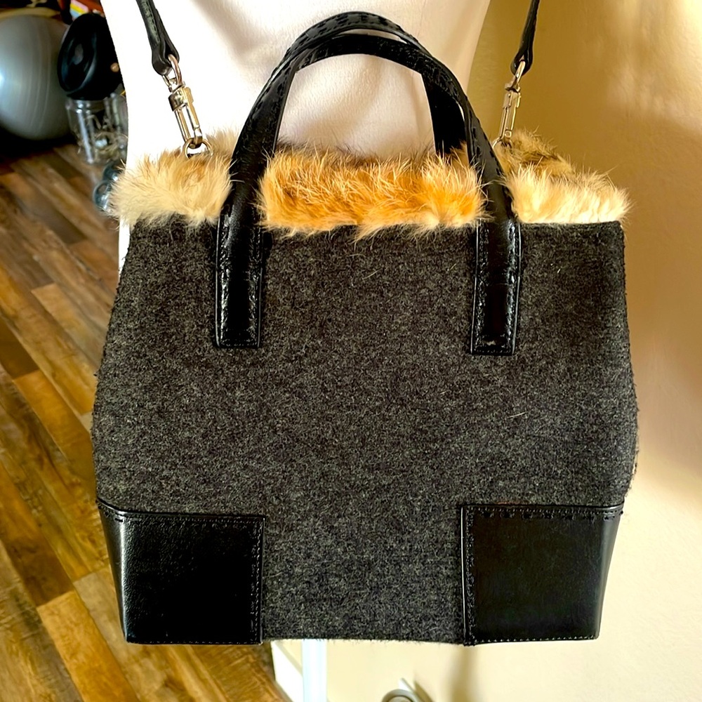 Cole Haan wool/ rabbit fur and leather handled purse 👜